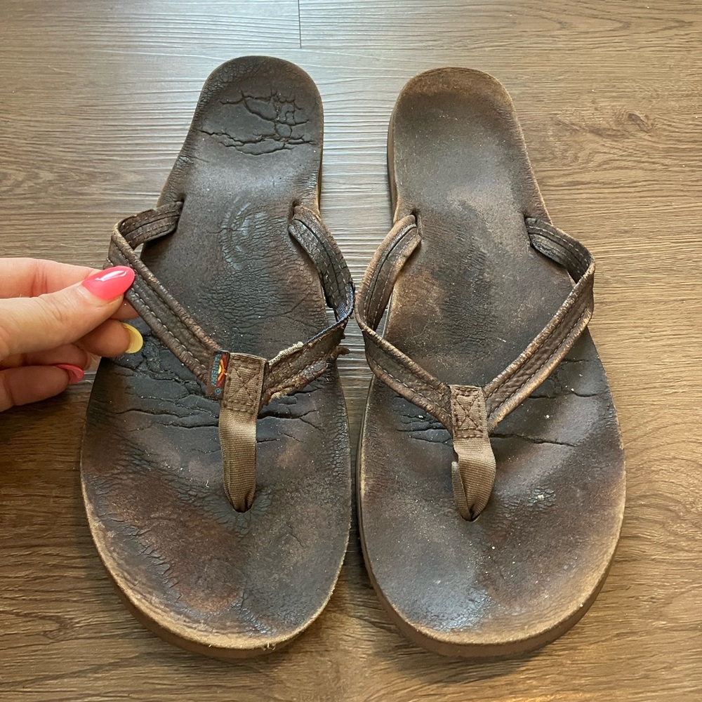 Rainbow Brown Leather Flip Flop Sandals